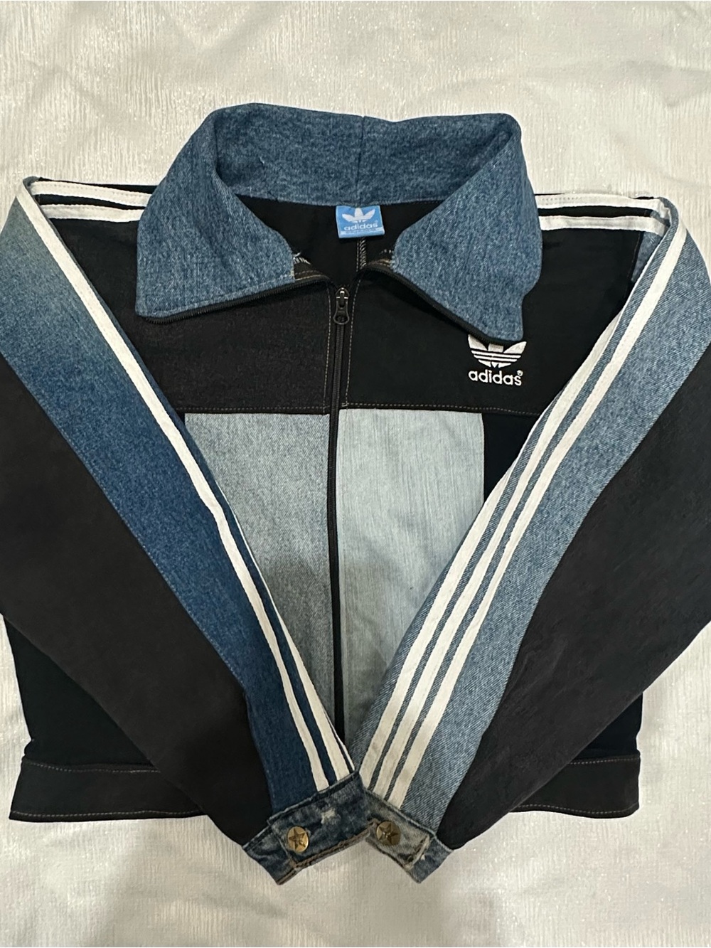 Adidas Black & Blue Denim-Accent Track Jacket